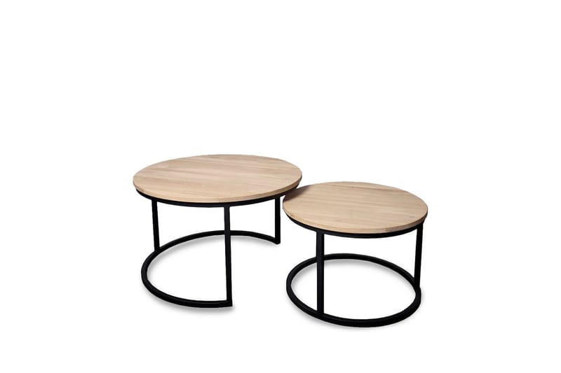 Calgary Sætbord 75 cm Rundt i massivt træ - Natur/Sort - Møbler - Borde - Aflastningsbord - Indskudsborde