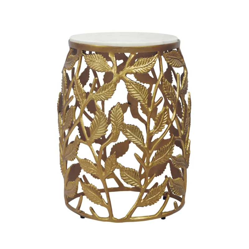Ceron rundt sidebord 40 cm med marmorplade, hvid guld