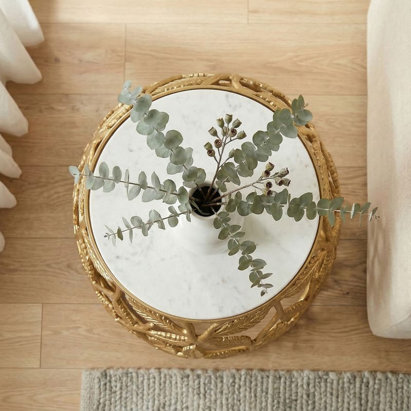 Ceron rundt sidebord 40 cm med marmorplade - hvid guld - Møbler - Borde - Aflastningsbord - Lampebord