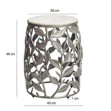 Ceron rundt sidebord 40 cm med marmorplade - hvid sølv - Møbler - Borde - Aflastningsbord - Lampebord