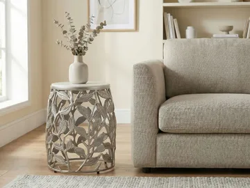 Ceron rundt sidebord 40 cm med marmorplade - hvid sølv - Møbler - Borde - Aflastningsbord - Lampebord