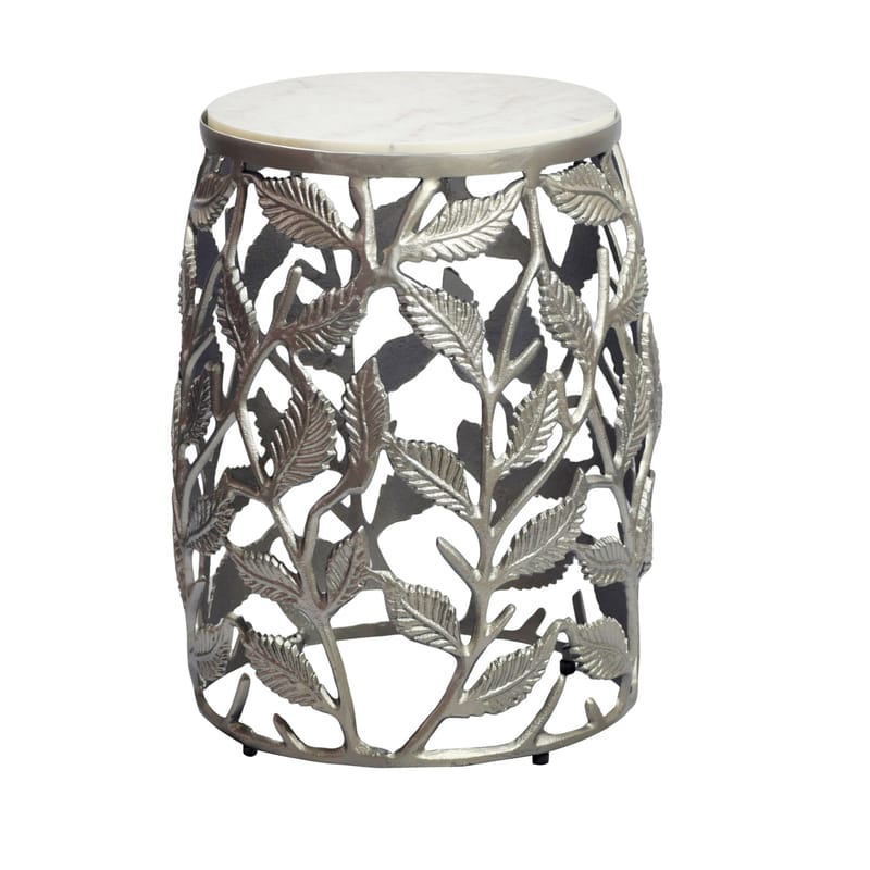 Ceron rundt sidebord 40 cm med marmorplade - hvid sølv - Møbler - Borde - Aflastningsbord - Lampebord