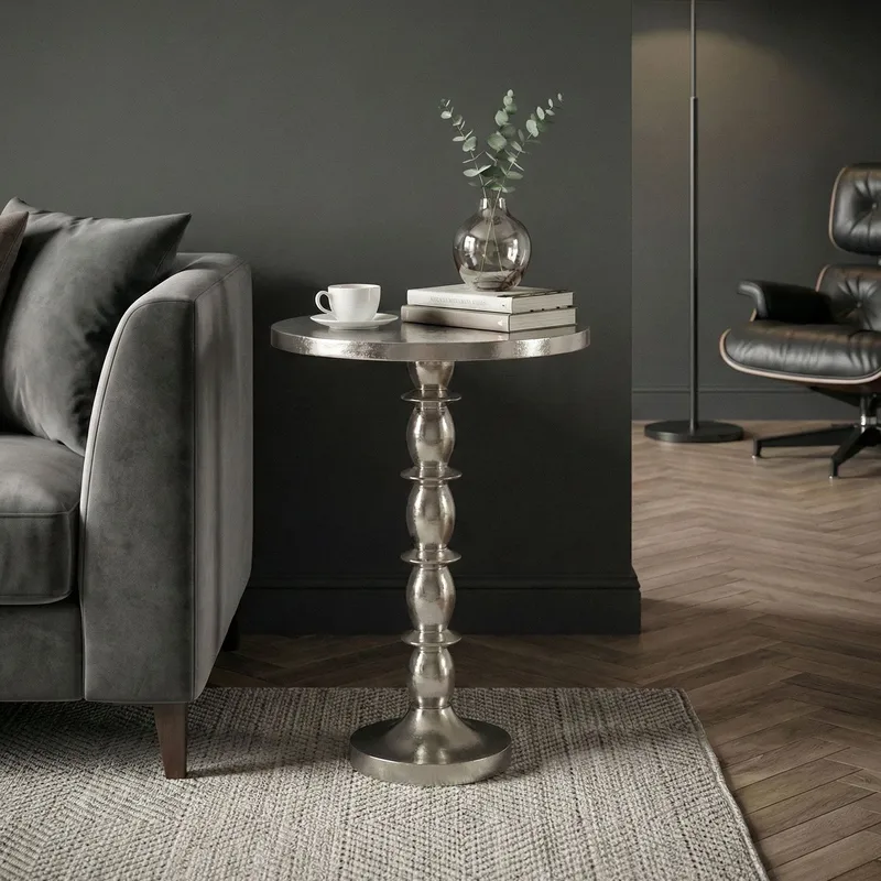 Dalor rundt sidebord 40 cm i aluminium med rå finish - sølv - Møbler - Borde - Aflastningsbord - Konsolbord & sidebord