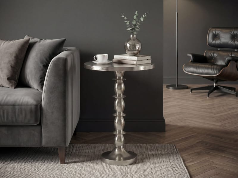 Dalor rundt sidebord 40 cm i aluminium med rå finish - sølv - Møbler - Borde - Aflastningsbord - Konsolbord & sidebord