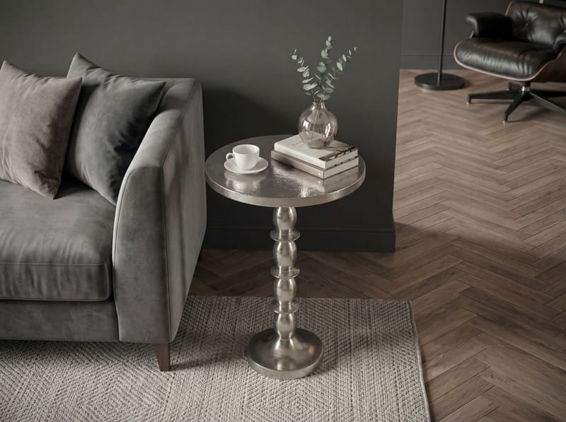 Dalor rundt sidebord 40 cm i aluminium med rå finish - sølv - Møbler - Borde - Aflastningsbord - Konsolbord & sidebord