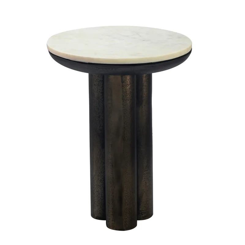 Dalvor rundt sidebord 36 cm i metal med marmorplade, hvid og sort