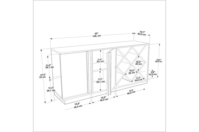 Dasina Konsolbord 148 cm - Hvid/Valnød - Møbler - Borde - Aflastningsbord - Entrébord