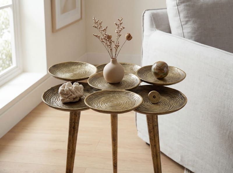 Denvor rundt sidebord 46 cm i aluminium - guld - Møbler - Borde - Aflastningsbord - Lampebord