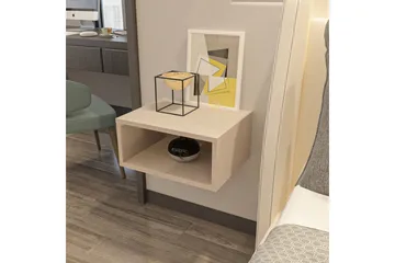 Dora Vægophængt Sengebord 45 cm med Træ- og Egetræsudseende, Opbevaring med Hylde - Beige - Møbler - Borde - Aflastningsbord - Sengebord
