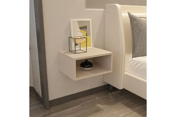 Dora Vægophængt Sengebord 45 cm med Træ- og Egetræsudseende, Opbevaring med Hylde - Beige - Møbler - Borde - Aflastningsbord - Sengebord