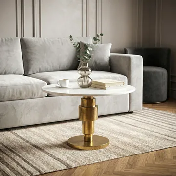 Dorlen rundt sofabord i aluminium med marmorplade - hvid og guld - Møbler - Borde - Aflastningsbord - Konsolbord & sidebord