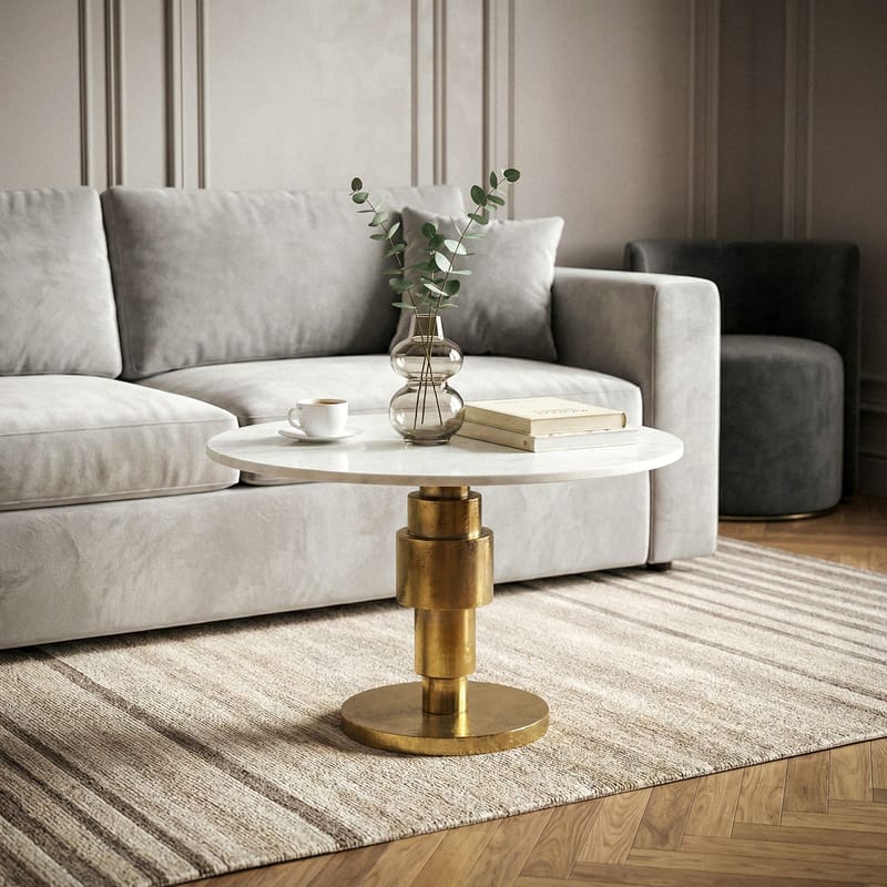 Dorlen rundt sofabord i aluminium med marmorplade - hvid og guld - Møbler - Borde - Aflastningsbord - Konsolbord & sidebord