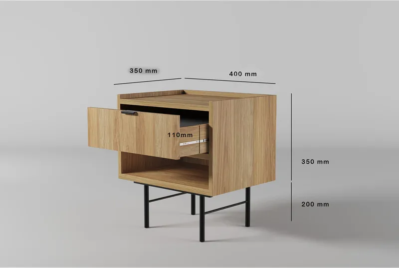 Dravo Sengebord 40 cm - Naturlig hickory / naturlig egetræstone - Møbler - Borde - Aflastningsbord - Sengebord