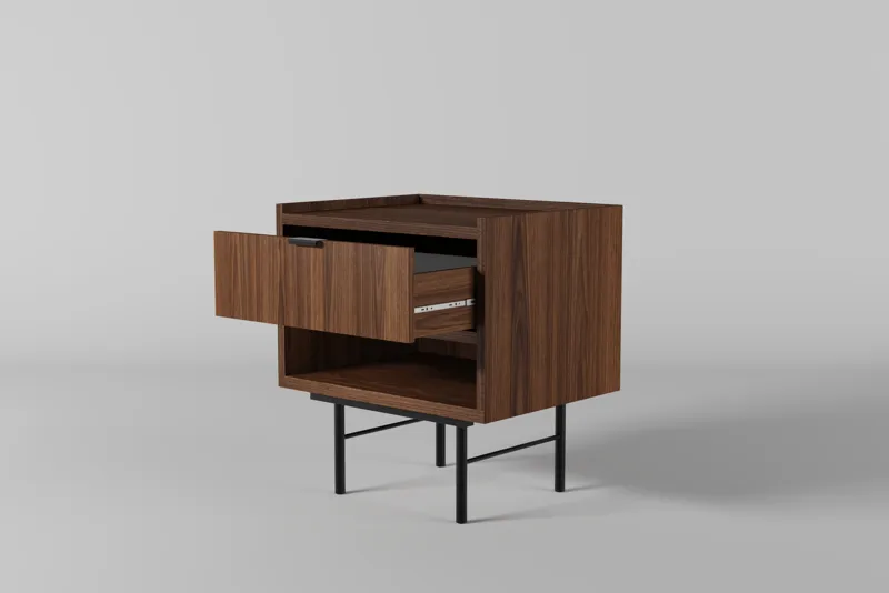 Dravo Sengebord 40 cm - Warmia valnød med sorte metalben - Møbler - Borde - Aflastningsbord - Sengebord