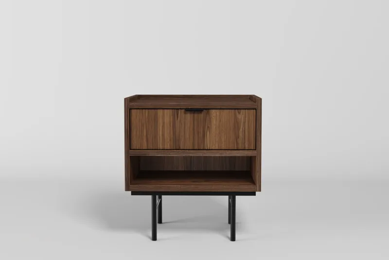 Dravo Sengebord 40 cm, Warmia valnød med sorte metalben