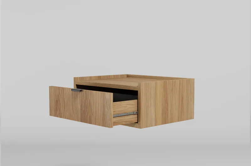 Dravo Væghængt Sengebord 40 cm - Naturlig hickory / naturlig egetræstone - Møbler - Borde - Aflastningsbord - Sengebord
