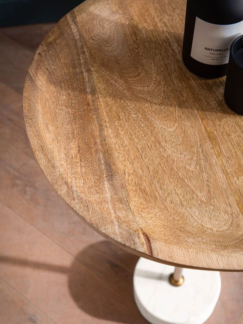 Eliela Sidebord 40 cm Rund - varm mørkebrun, guld og hvid - Møbler - Borde - Aflastningsbord - Konsolbord & sidebord
