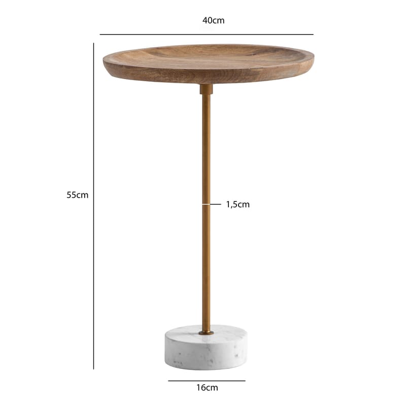 Eliela Sidebord 40 cm Rund - varm mørkebrun, guld og hvid - Møbler - Borde - Aflastningsbord - Konsolbord & sidebord