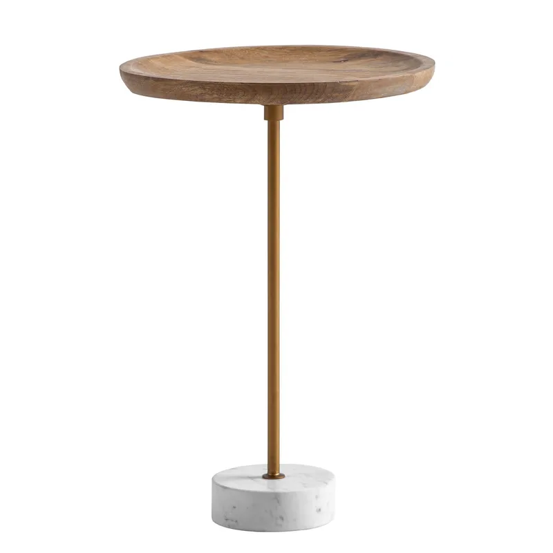 Eliela Sidebord 40 cm Rund, varm mørkebrun, guld og hvid