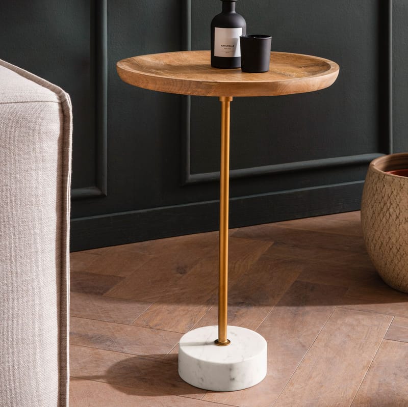 Eliela Sidebord 40 cm Rund - varm mørkebrun, guld og hvid - Møbler - Borde - Aflastningsbord - Konsolbord & sidebord