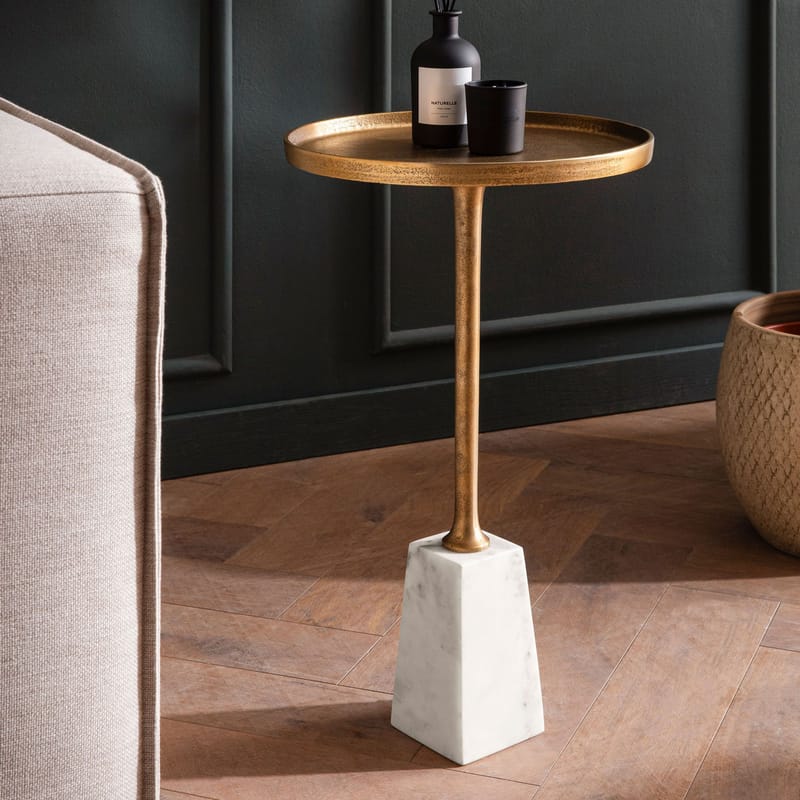 Eliilo Sidebord 34 cm - antikguld og hvid marmor - Møbler - Borde - Aflastningsbord - Konsolbord & sidebord