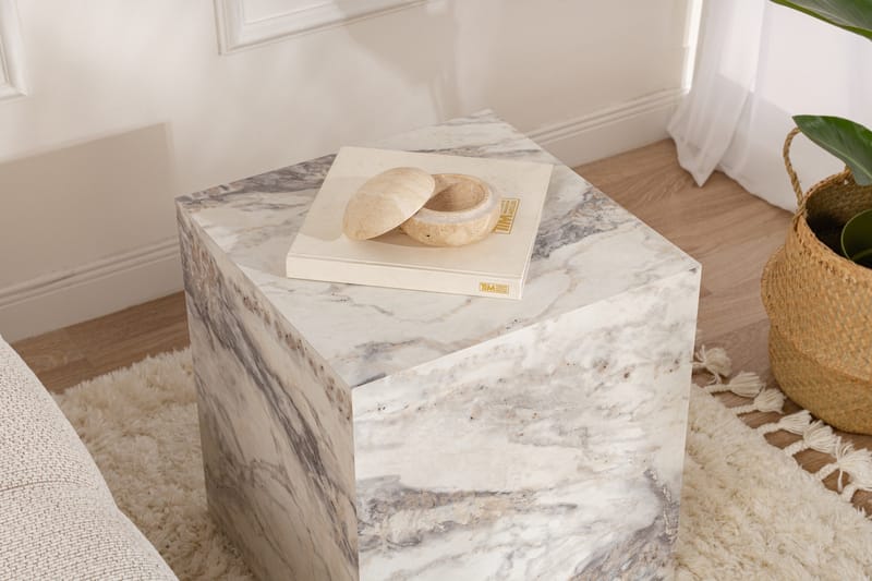 Elnor Sidebord 45 cm - Hvid Marmor - Møbler - Borde - Aflastningsbord - Lampebord