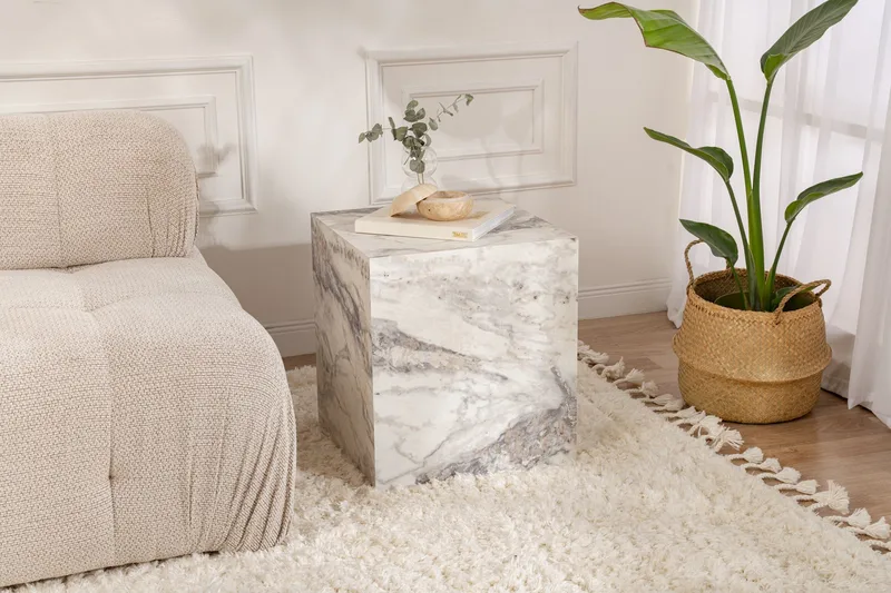 Elnor Sidebord 45 cm - Hvid Marmor - Møbler - Borde - Aflastningsbord - Lampebord