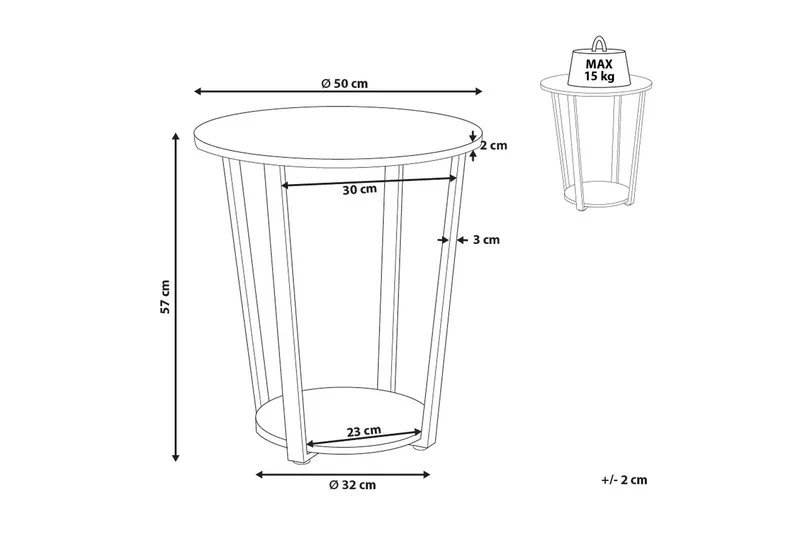 Emmalee Sidebord 50 cm - Mørkt træ/Sort - Møbler - Borde - Aflastningsbord - Lampebord