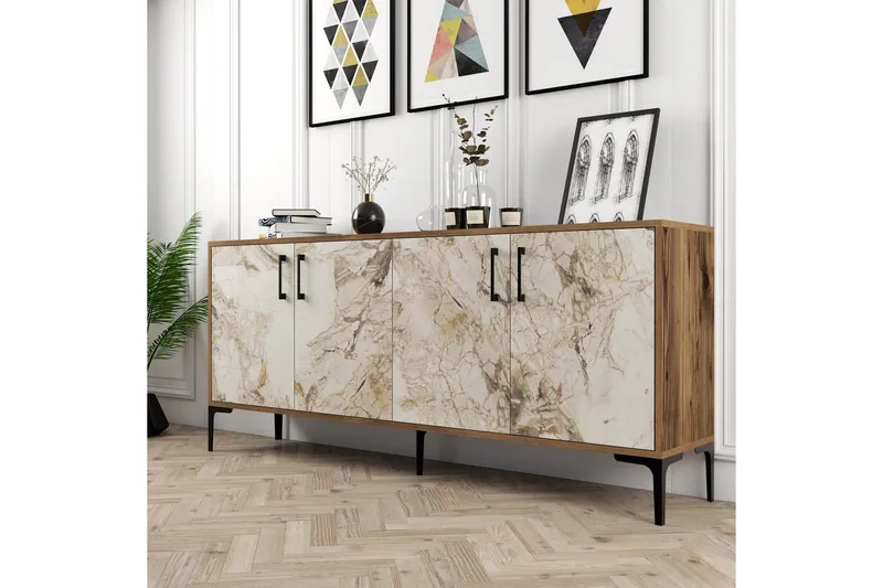 Levents Konsolbord 180 cm - Valnød/Beige/Sort - Møbler - Borde - Aflastningsbord - Entrébord