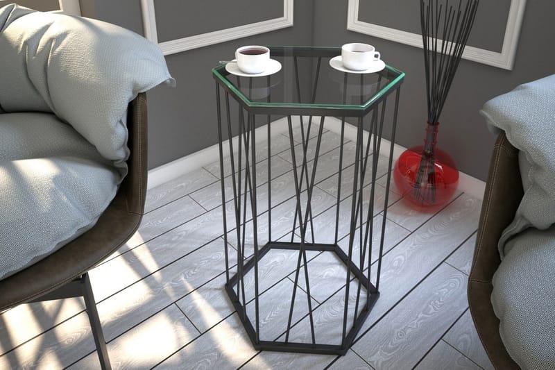 Falan Sidebord 40 cm Hexagon - Glas/Sort - Lampebord - Bakkebord & små borde
