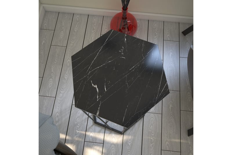 Falan Sidebord 40 cm Hexagon Marmormønster - Sort - Lampebord - Bakkebord & små borde