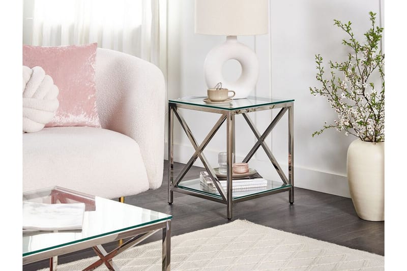 Fidelina Sidebord 45 cm - Sølv/Transparent - Møbler - Borde - Aflastningsbord - Lampebord