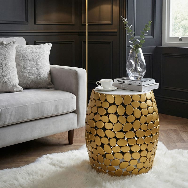 Galara sidebord 40 cm - Hvid og guld - Møbler - Borde - Aflastningsbord - Lampebord