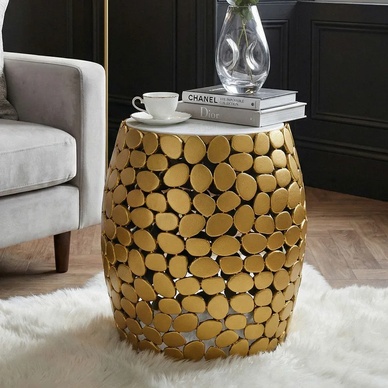 Galara sidebord 40 cm - Hvid og guld - Møbler - Borde - Aflastningsbord - Lampebord