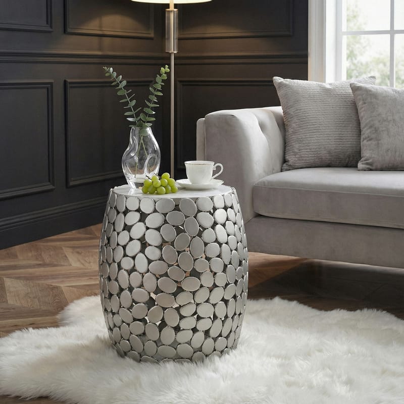 Galara sidebord 40 cm - Hvid og sølv - Møbler - Borde - Aflastningsbord - Lampebord