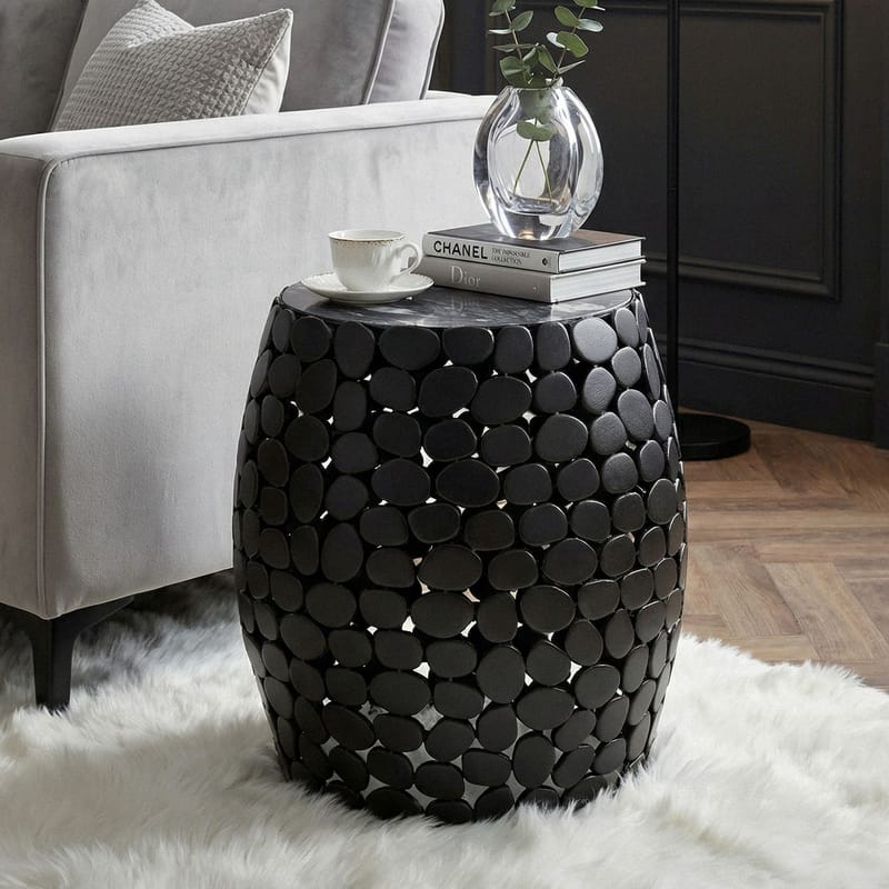 Galara sidebord 40 cm - Sort med grå og hvide marmornuancer - Møbler - Borde - Aflastningsbord - Lampebord
