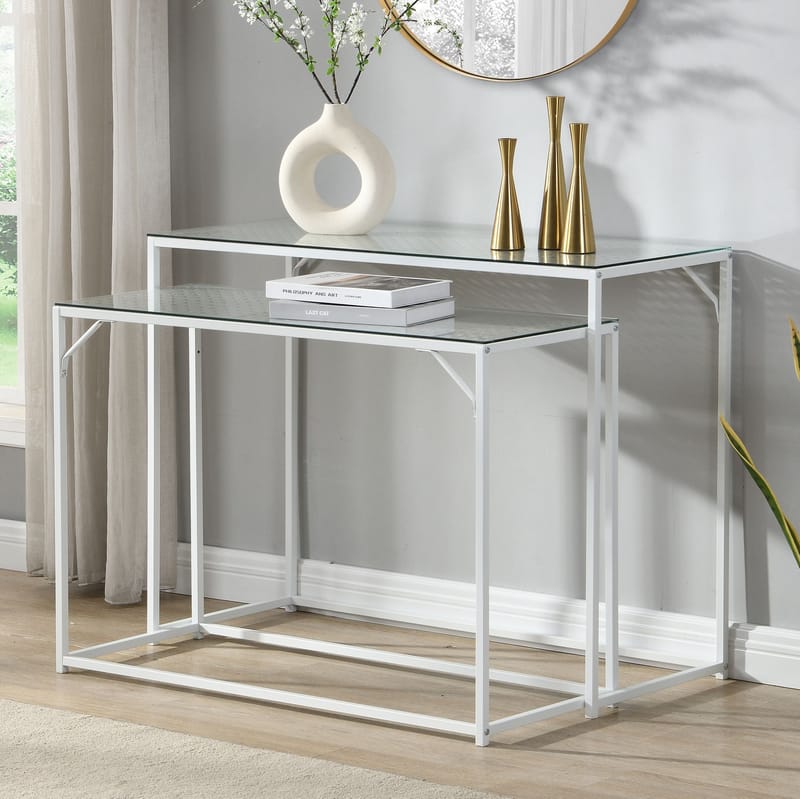 Galora konsolbord 100 cm sæt med 2 - Transparent og mat hvid - Møbler - Borde - Aflastningsbord - Indskudsborde