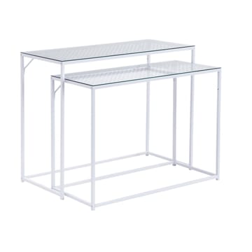 Galora konsolbord 100 cm sæt med 2 - Transparent og mat hvid - Møbler - Borde - Aflastningsbord - Indskudsborde