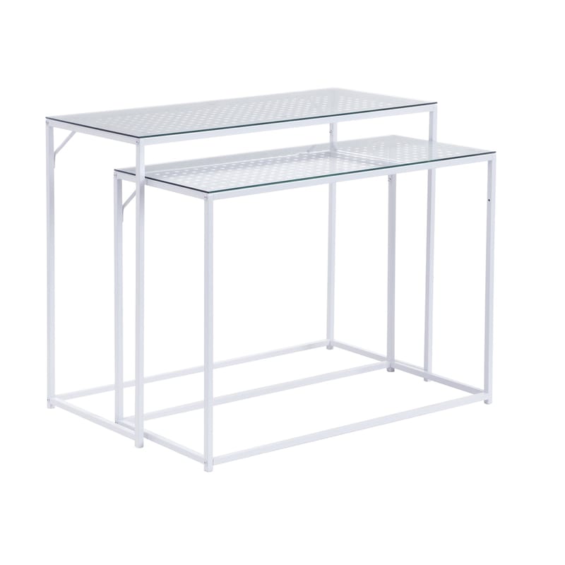 Galora konsolbord 100 cm sæt med 2 - Transparent og mat hvid - Møbler - Borde - Aflastningsbord - Indskudsborde