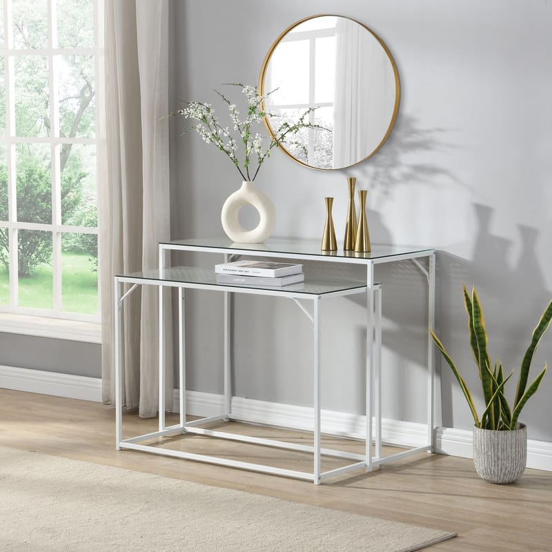 Galora konsolbord 100 cm sæt med 2 - Transparent og mat hvid - Møbler - Borde - Aflastningsbord - Indskudsborde