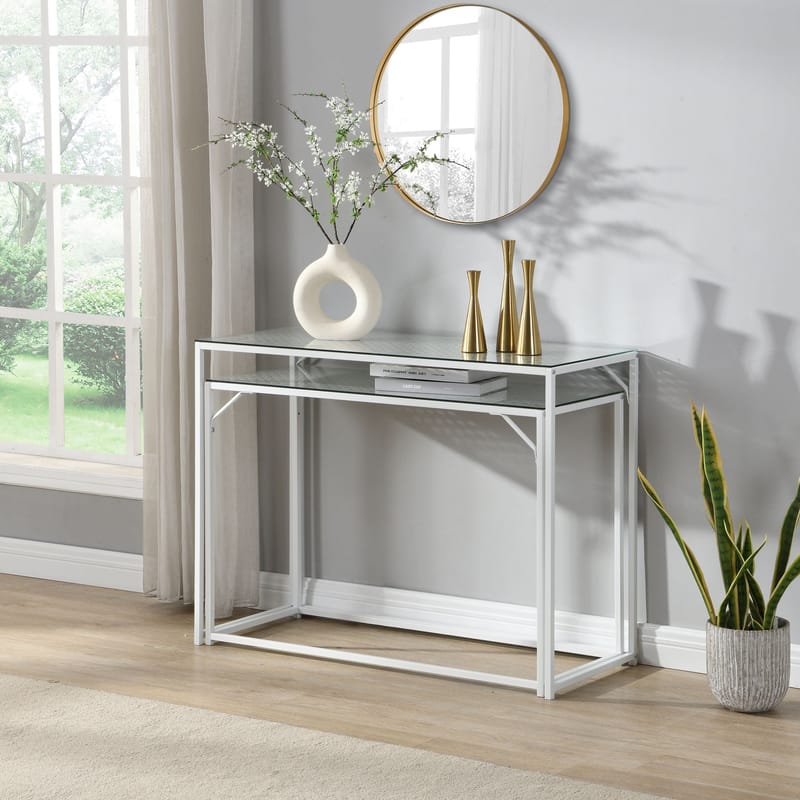 Galora konsolbord 100 cm sæt med 2 - Transparent og mat hvid - Møbler - Borde - Aflastningsbord - Indskudsborde