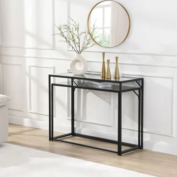Galora konsolbord 100 cm sæt med 2 - Transparent og matsort - Møbler - Borde - Aflastningsbord - Indskudsborde