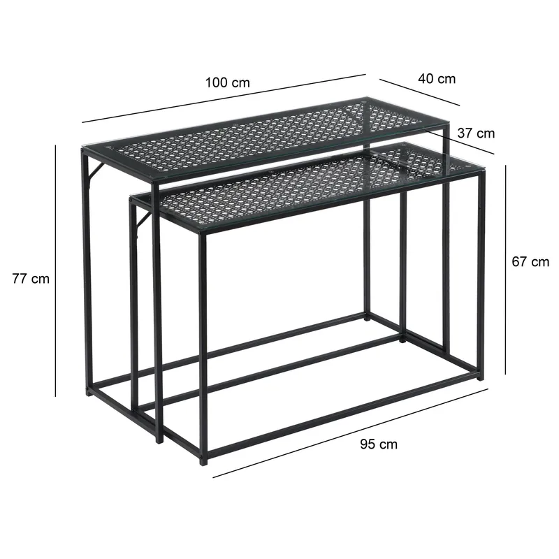 Galora konsolbord 100 cm sæt med 2 - Transparent og matsort - Møbler - Borde - Aflastningsbord - Indskudsborde