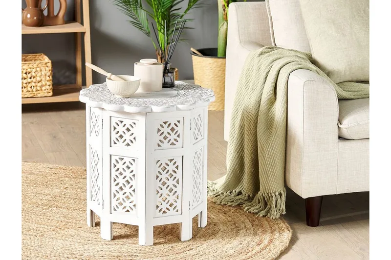 Garry Sidebord 44 cm - Hvid/Grå/Lyst træ - Møbler - Borde - Aflastningsbord - Lampebord