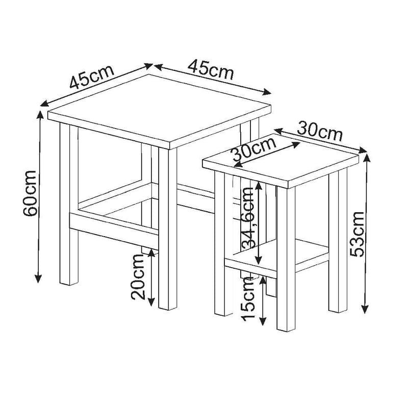 Ginallie Sidebord sæt 45x60 cm - Antracit - Møbler - Borde - Aflastningsbord - Lampebord