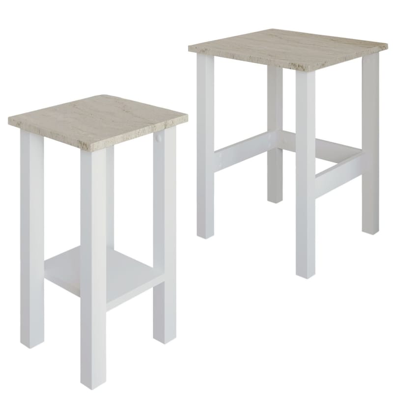 Ginallie Sidebord sæt 45x60 cm, Hvid og travertin