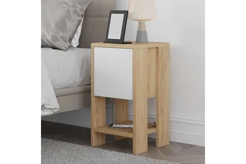 Haelyn Sengebord 30 cm med Træ- og Egeudseende, Opbevaring med Hylde - Natur/Hvid - Møbler - Borde - Aflastningsbord - Sengebord