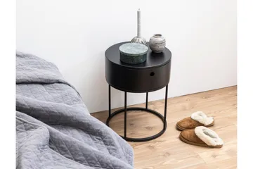 Hastane Sengebord 40 cm Rund i Træ med Metalunderstel - Sort - Møbler - Borde - Aflastningsbord - Sengebord