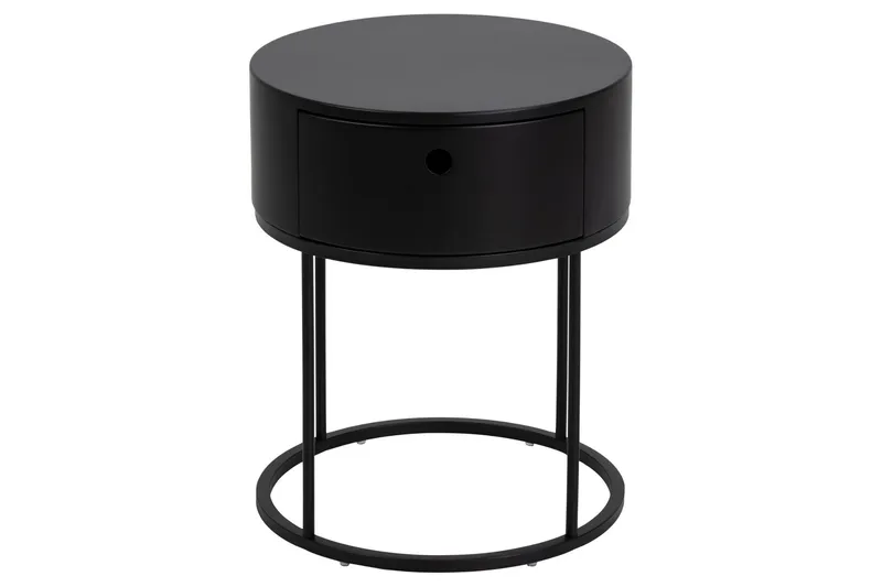 Hastane Sengebord 40 cm Rund i Træ med Metalunderstel - Sort - Møbler - Borde - Aflastningsbord - Sengebord
