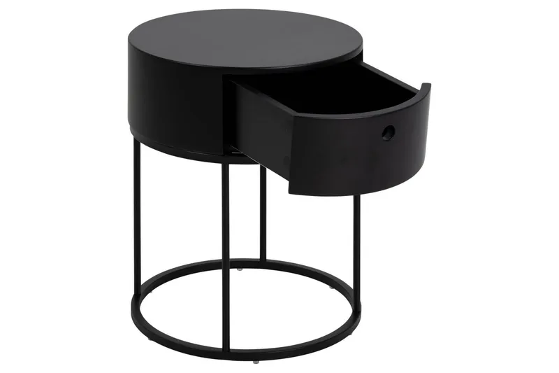 Hastane Sengebord 40 cm Rund i Træ med Metalunderstel - Sort - Møbler - Borde - Aflastningsbord - Sengebord